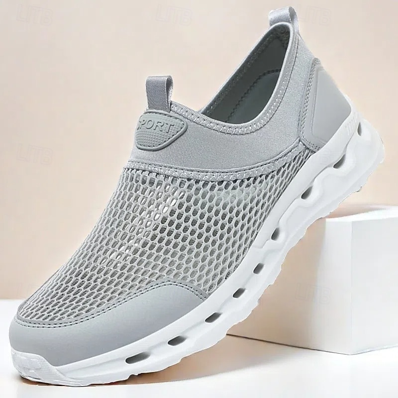 Men's Grey Mesh Slip-On Sneakers with Cushioned Sole for Lightweight Comfort and Active Lifestyle
