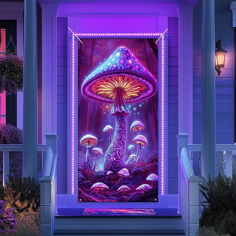 Blacklight Door Decorations Door Covers Glow in the Dark Landscape Mushroom Door Tapestry Door Curtain Decoration Backdrop Indoor/Outdoor Door Banner for Front Door Farmhouse4