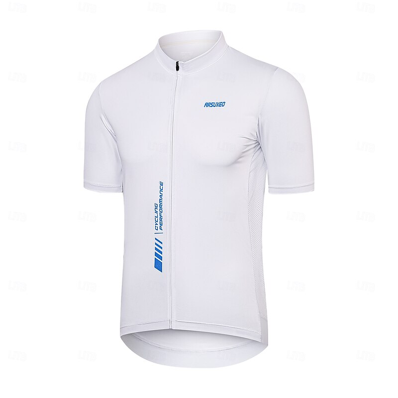 Men's Cycling Jersey Solid Color Letter & Number Short Sleeve Bike Jersey Top with 3 Rear Pockets Mountain Bike MTB Road Bike Cycling Fast Dry Reflective Strips Wicking Elastic Sports Violet White