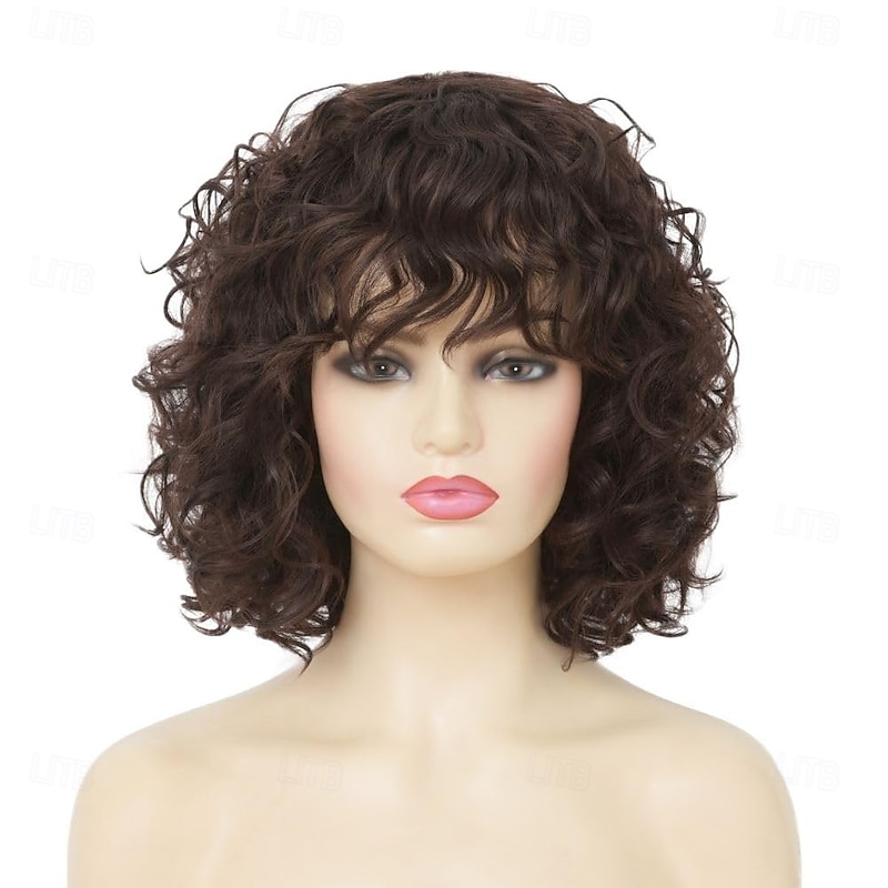 Short Curly Wig Womens Bob Wig with Bangs Shoulder Length Naturel Hair Wigs for Daliy Party Use3