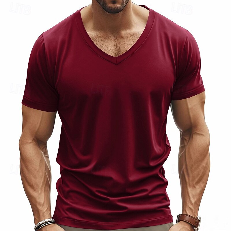 Men's T Shirt V Neck Tee Short Sleeve Shirt Tee Top Short Sleeve V Neck All Seasons Plain Fashion Designer Sexy Vacation Street Going out Black White Red Top Tee for Men3