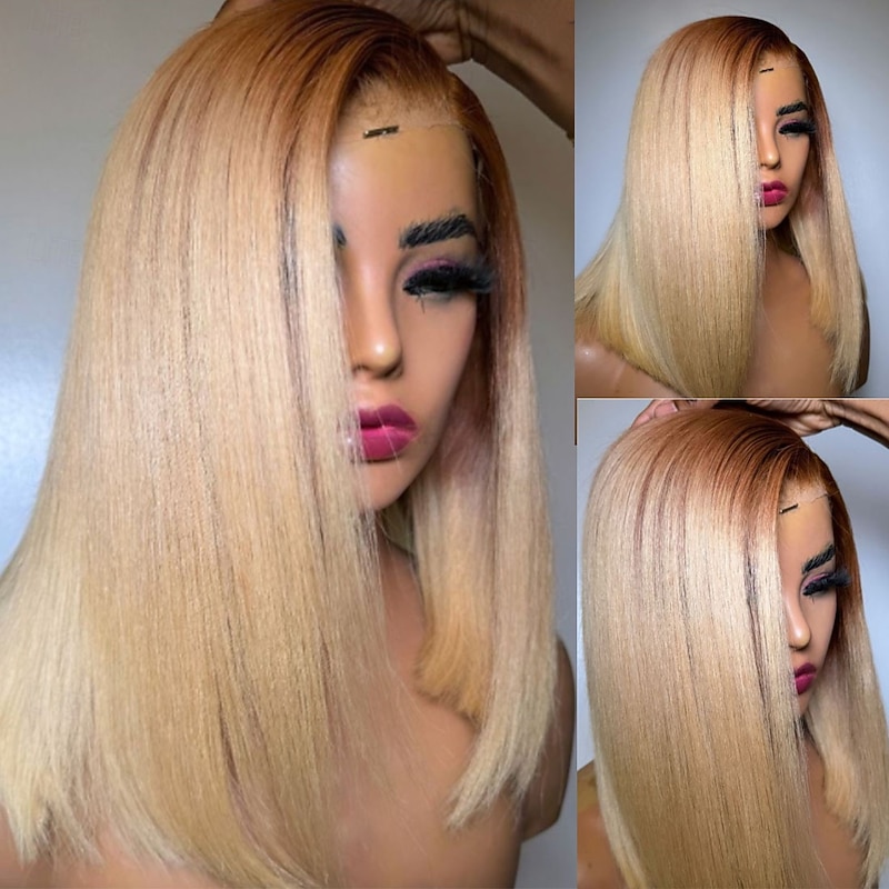 Unprocessed Virgin Hair 5x5 Closure 13x4 Lace Front Wig Short Bob Brazilian Hair Straight Blonde Wig 130% 150% Density with Baby Hair Ombre Hair Glueless Pre-Plucked For Women Short Human Hair Lace3
