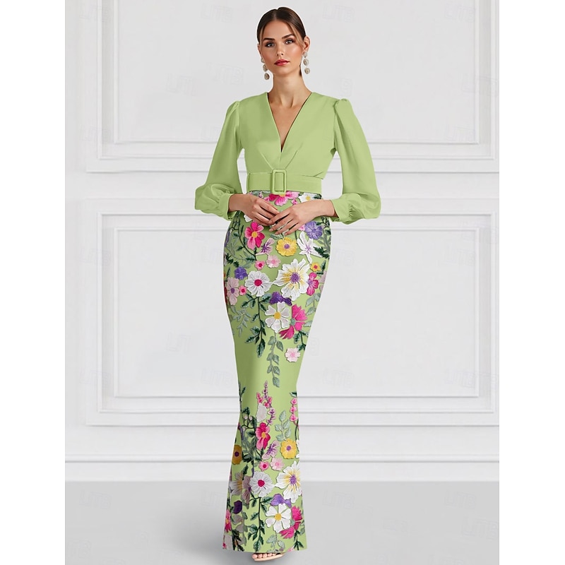 A-Line Evening Gown Elegant Dress Formal Wedding Floor Length Long Sleeve One Shoulder Satin with Bow(s) Slit Embroidery