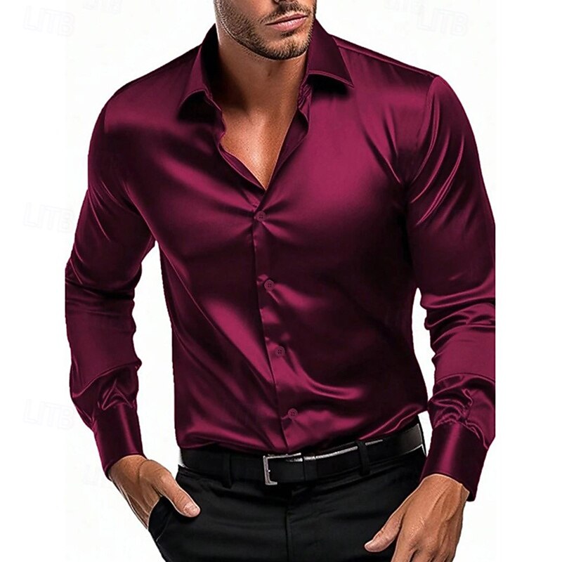 Men's Shirt Summer Shirt Casual Shirt Beach Shirt Button Up Shirt Black White Wine Royal Blue Green Long Sleeve Plain Lapel Vacation Hawaiian Button-Down Clothing Apparel Polyester Fashion Casual