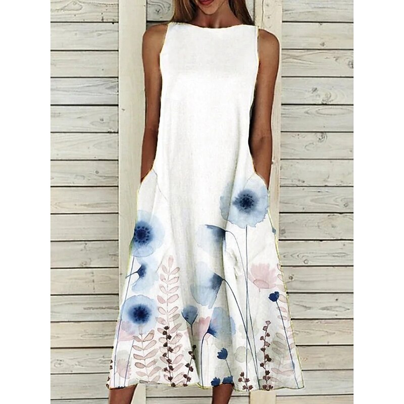 Women's Midi Dress A Line Dress T Shirt Dress Tee Dress Off The Shoulder Dress Athletic Dress Casual Vacation Daily Regular Fit Floral Sleeveless Off Shoulder Yellow Red Blue Purple Summer3