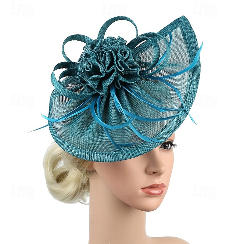 Headdress Faux Linen Wedding Tea Party Horse Race Elegant Vintage Cute With Floral Headpiece Headwear2