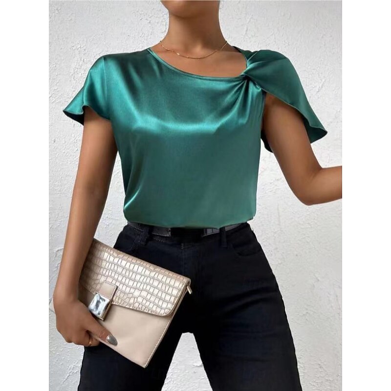 Women's Camisole Tank Top Solid Color Elegant Stylish Short Sleeve V Neck Regular Tops Wedding Guest Work Black Pink Navy Blue Green Khaki Summer Spring3