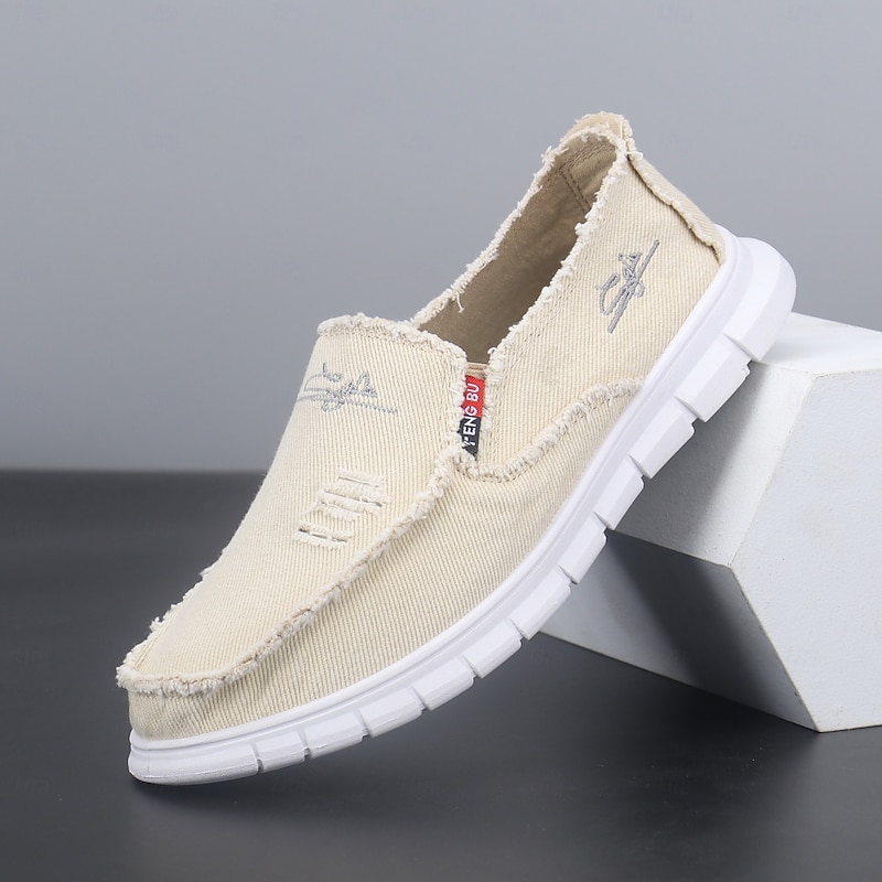 Men's Coral Slip-On Canvas Shoes with Frayed Edges – Casual and Comfortable Sneakers for Everyday Wear3