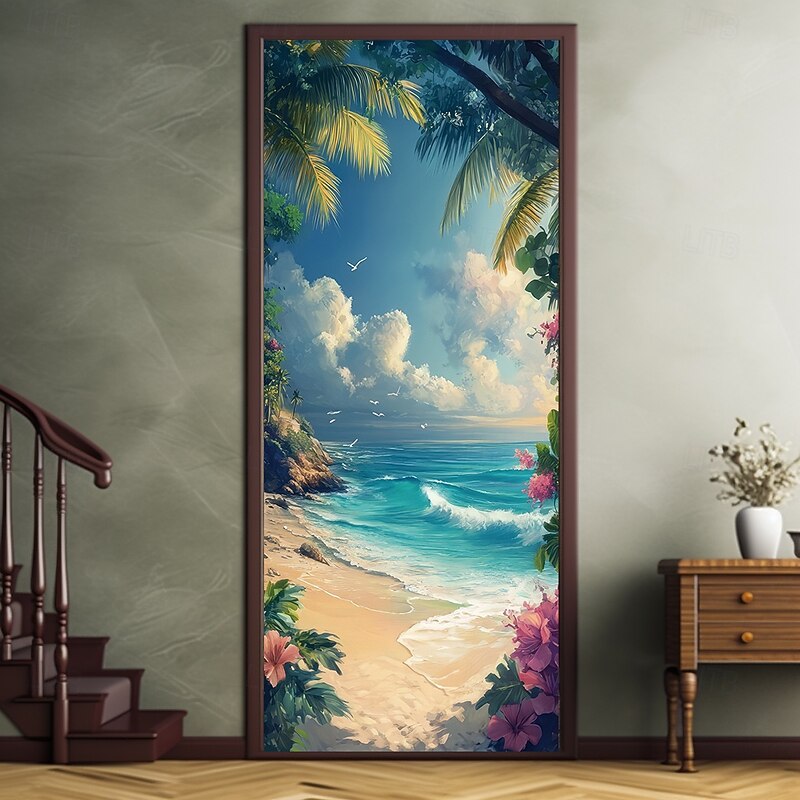Landscape Door Decorations Door Covers Ocean Beach Door Tapestry Door Curtain Decoration Backdrop Indoor/Outdoor Door Banner for Front Door Farmhouse2