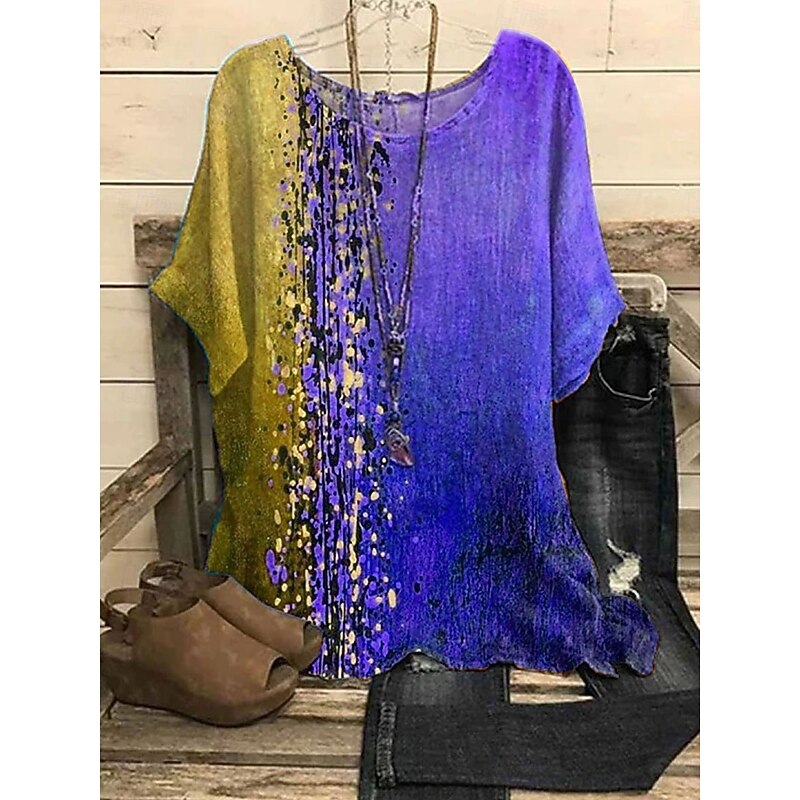 Women's Blouse Floral Casual Half Sleeve Crew Neck Regular Tops Work Daily Print Red Purple Orange Green Spring Fall Winter3