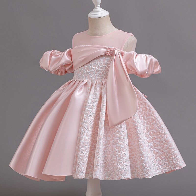 Flower Girl Dress Girls' Formal Dress Party Dress Wedding Special Occasion Adorable Sweet Ruched Zipper Solid Color Short Sleeve Crew Neck Light Green Pink 4-13 Years4