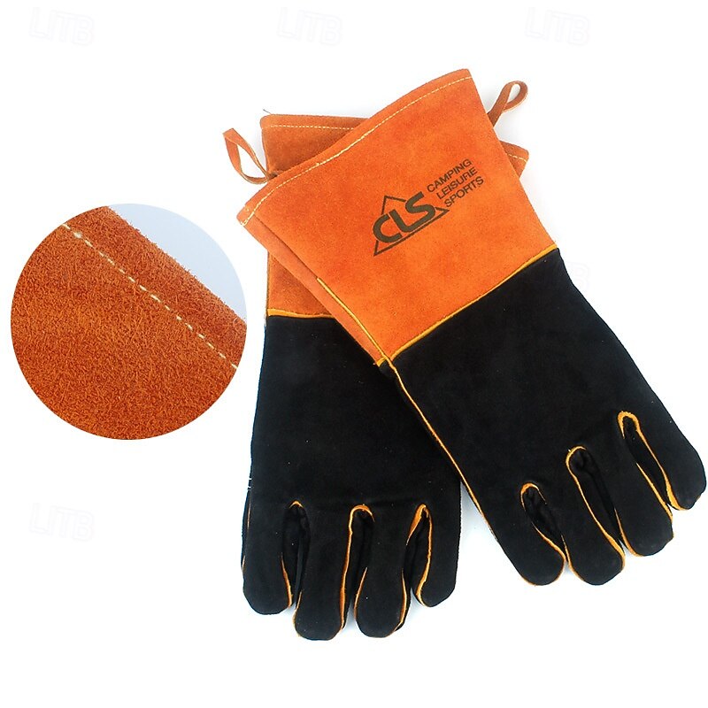 1pc Outdoor BBQ Camping Fire Leather Gloves, Heat-Resistant Protective Gloves, Ideal for Grilling, Cooking, and Outdoor Activities, Durable and Comfortable for Safe Handling of Hot Items4