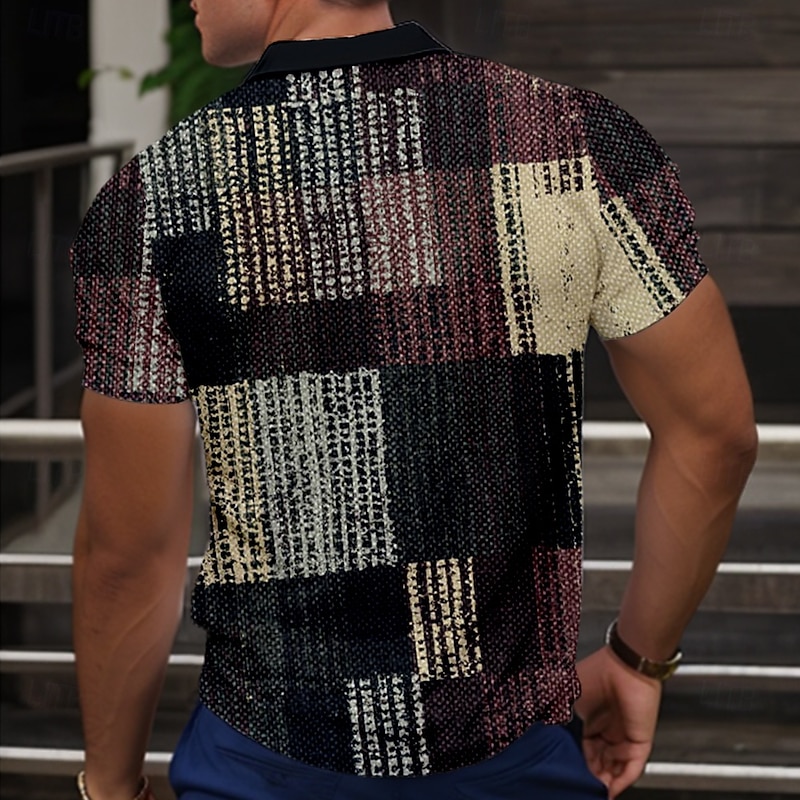 Men's Color Block Polo Short Sleeve Polo Shirts Collared Shirts Business Casual Outdoor Daily Wear Home Wear 3D Print Summer Black2