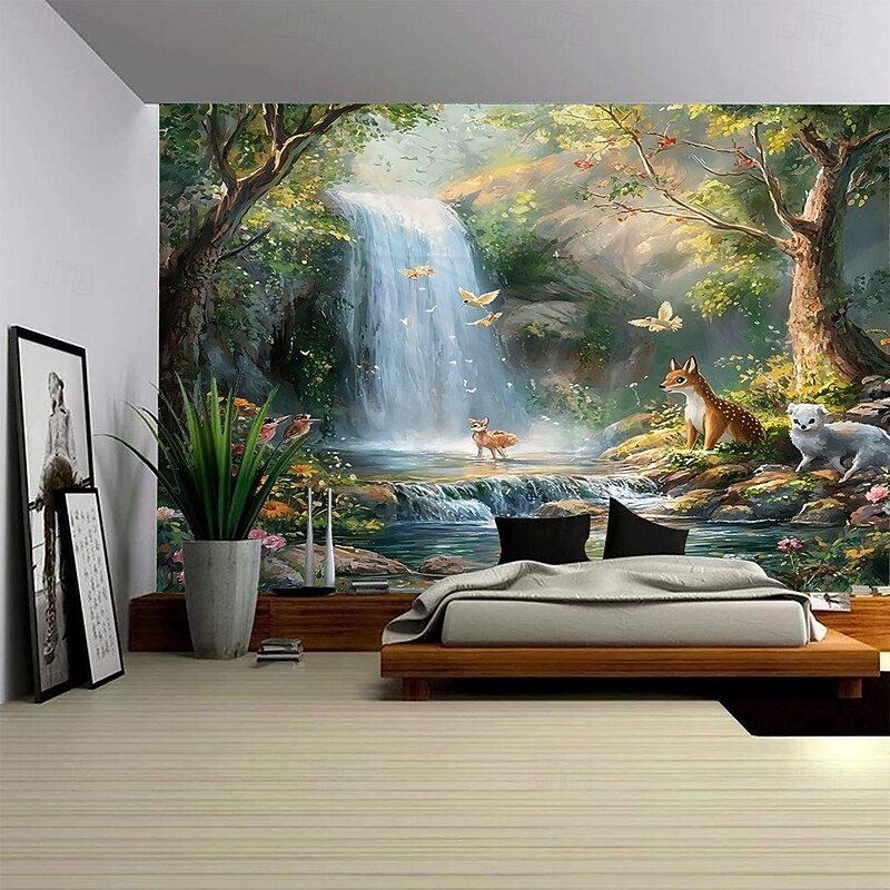 A forest plant animal flowing scenery hanging tapestry mural art large tapestry mural decoration photo background carpet curtain home bedroom living room decoration4
