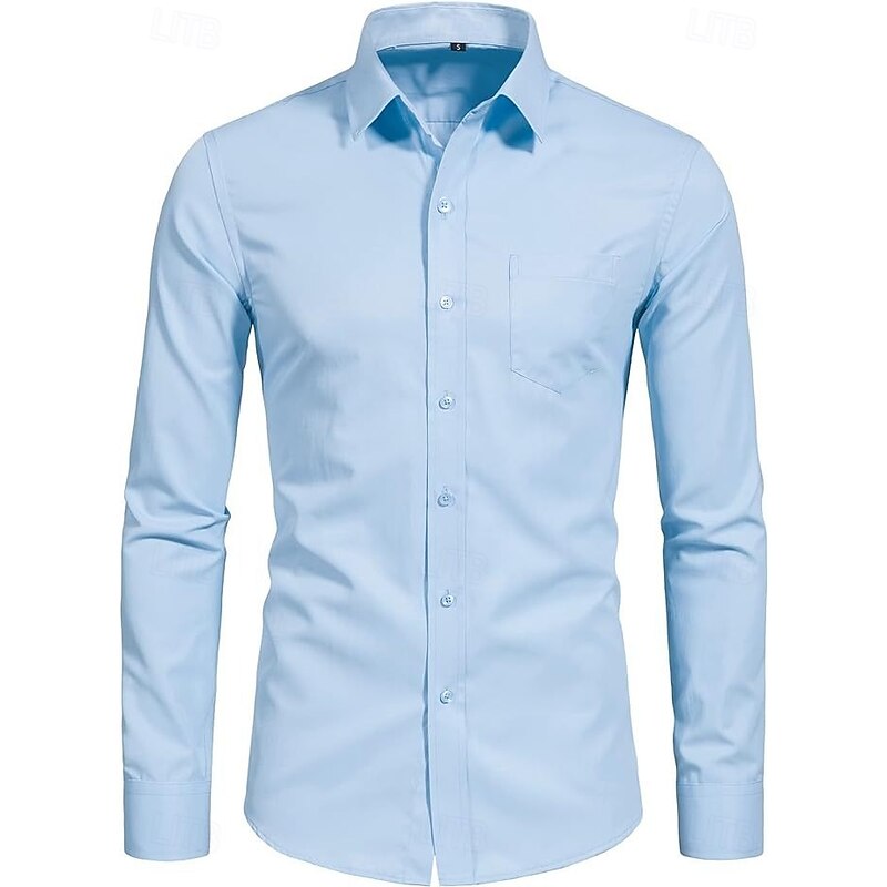 Men's Classic Casual Shirt Homecoming Standard Fit Long Sleeve Lapel Solid Color Polyester Black Sky Blue Grey 20253