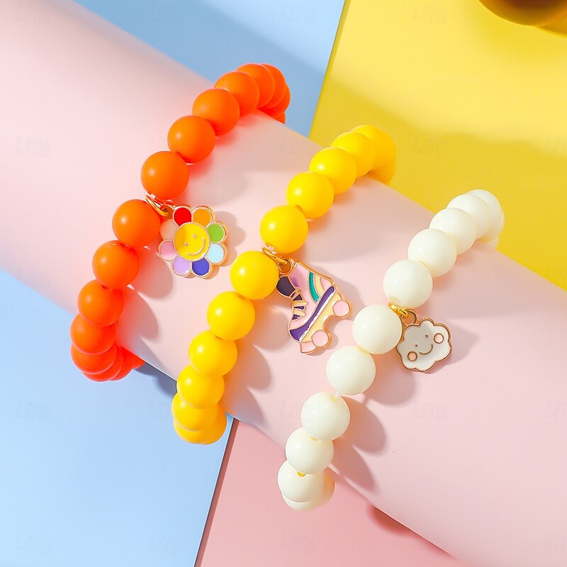 3pcs Cute Sun Flower, Rainbow Charm Beaded Unicorn Sun Flower Rainbow Bracelets Set4