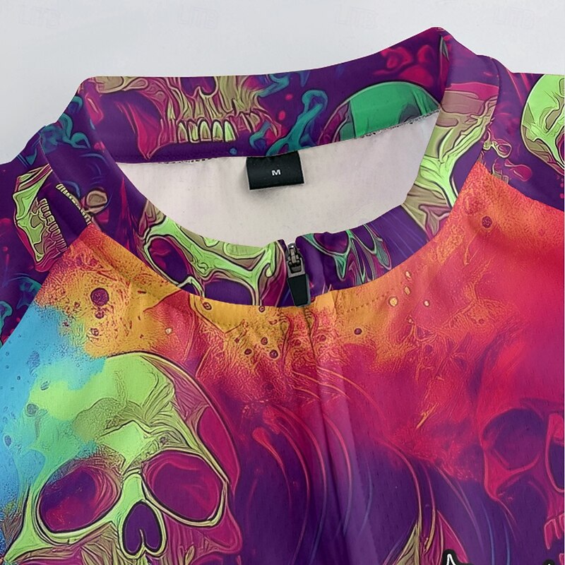 Men's Cycling Jersey Skull Short Sleeve Bike Tee Tshirt Jersey with 3 Rear Pockets Mountain Bike MTB Quick Dry Anatomic Design Wicking Breathable Sports Violet Black Dark Purple Clothing Apparel3