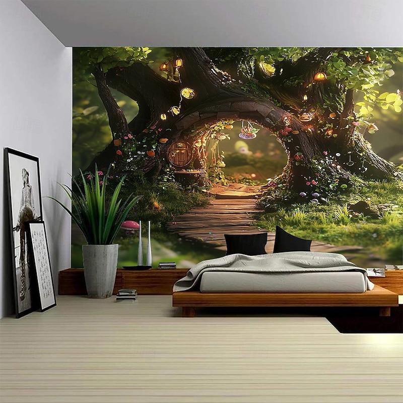 A Dreamy Plant Landscape Hanging Tapestry Mural Art Large Tapestry Mural Decoration Photo Background Carpet Curtain Home Bedroom Living Room Decoration