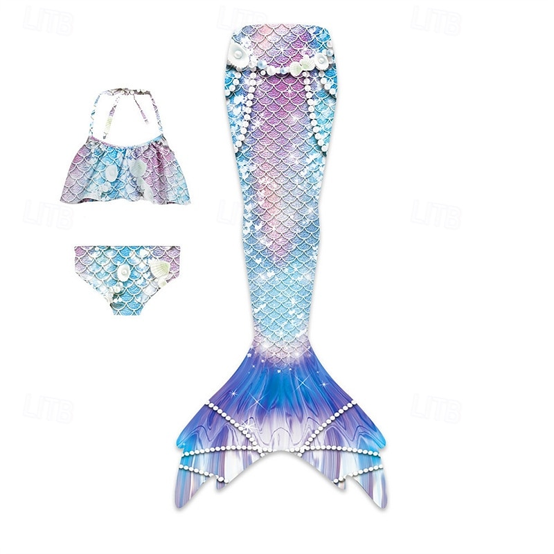 Kids Girls' Mermaid Swimwear Swimsuit Holiday Beach Scales Vacation Tropical Bathing Suits 4 years+ Summer Light Pink Yellow