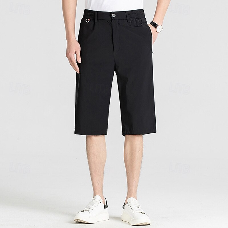 Men's Shorts Dress Shorts Golf Shorts Capri Pants Pocket Straight Leg Plain Comfort No-Iron Calf-Length Outdoor Daily Running Fashion Business Black Blue Stretchy2