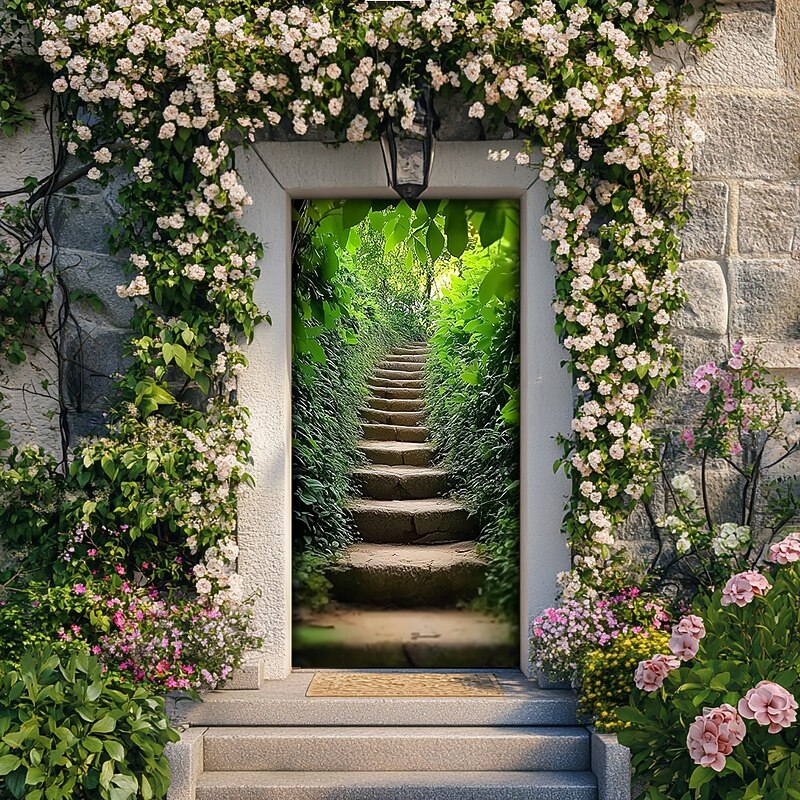 Landscape Door Decorations Door Covers Forest Stairs Door Tapestry Door Curtain Decoration Backdrop Indoor/Outdoor Door Banner for Front Door Farmhouse2