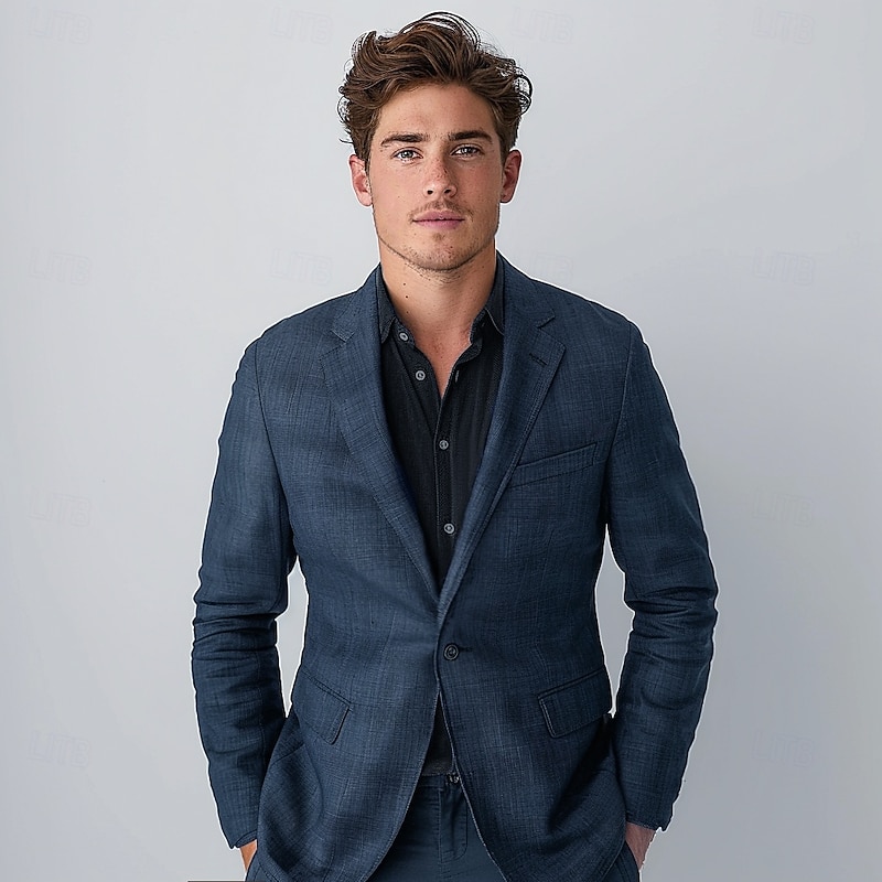 Men's Linen Blazer Suits Wedding Anniversary Vacation Elegant Neutral Spring &  Fall Cotton Linen Solid Color Buttons Comfy Single Breasted One-button Blazer Black Dark Red Navy Blue Green