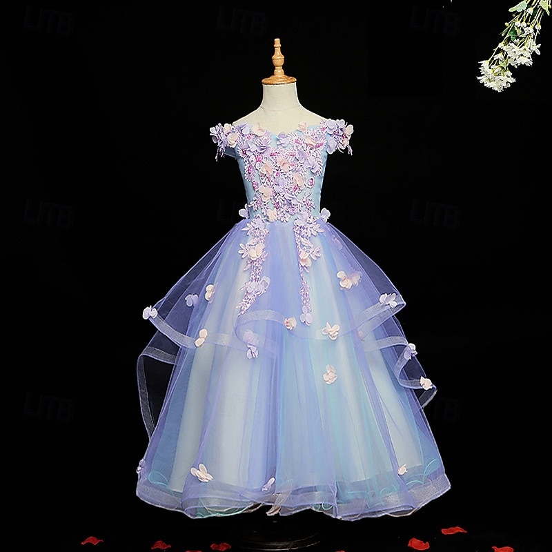 Kids Girls' Party Dress Flower Sleeveless Performance Birthday Mesh Beautiful Sweet Polyester Asymmetrical Party Dress Swing Dress A Line Dress Summer 4-12 Years 1 2 33