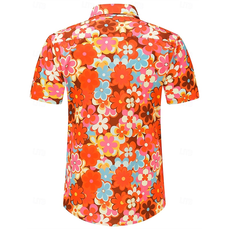 Retro Vintage 1970s Shirt Aloha Shirt Hippie Floral Fancy Dress Men's Vacation Party Pride Parade Adults' Shirt2