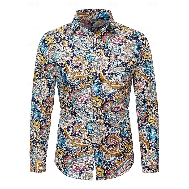 Retro Vintage 1970s Shirt Hippie Paisley Fancy Dress Men's Party Daily Wear Pride Parade Adults' Shirt