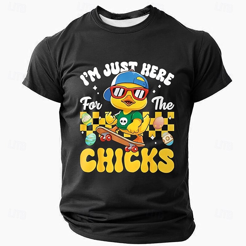 Men's Graphic T-Shirt I'm Just Here for the Chicks Funny Easter Pun Short Sleeve
