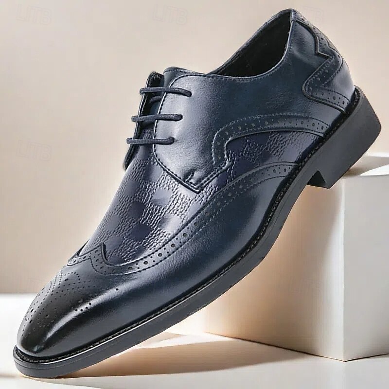 Men's Blue Derby Shoes - Faux Leather & Suede Brogue Design with Embossed Details, Stylish Casual & Formal Footwear for Men, Ideal for Office, Events & Everyday Wear