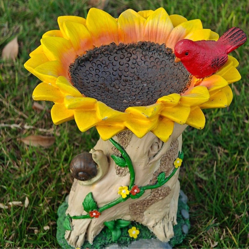Sunflower Bird Bath and Bird Feeder, Outdoor Garden Decoration, Dual Function, Durable Resin, Attracts Birds, Ideal for Yard, Patio, or Balcony, Easy to Install, Eco-Friendly, Weather-Resistant2