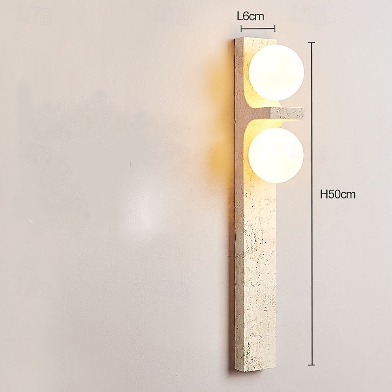 Long Strip Wall Sconces Indoor Japanese-Style Retro Wall Light with Milk White Glass Lamp Shade Yellow Travertine Art Wall Sconce for Bedroom Hallway Decor Wall Lighting Fixtures 110-240V 5W3
