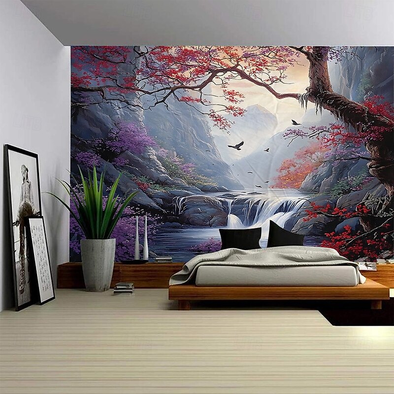 A forest plant animal flowing scenery hanging tapestry mural art large tapestry mural decoration photo background carpet curtain home bedroom living room decoration2