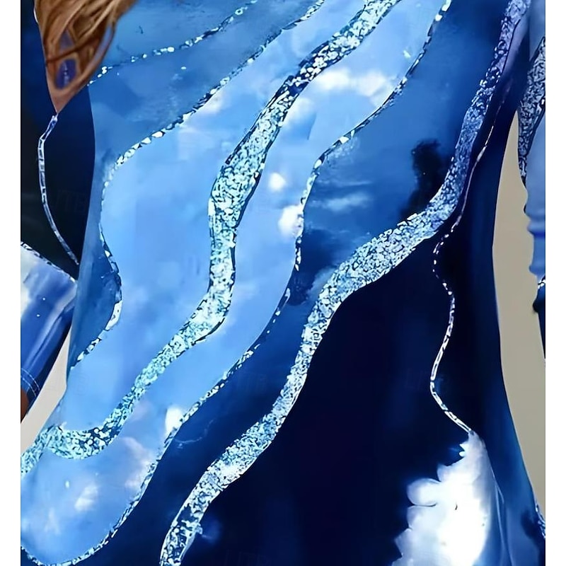 Women's T shirt Long Sleeve Crew Neck Long Sleeve Tunic Ombre Marble Elegant Vintage Regular Tops Daily Going out Weekend Print Black White Pink Navy Blue Blue Prefall2