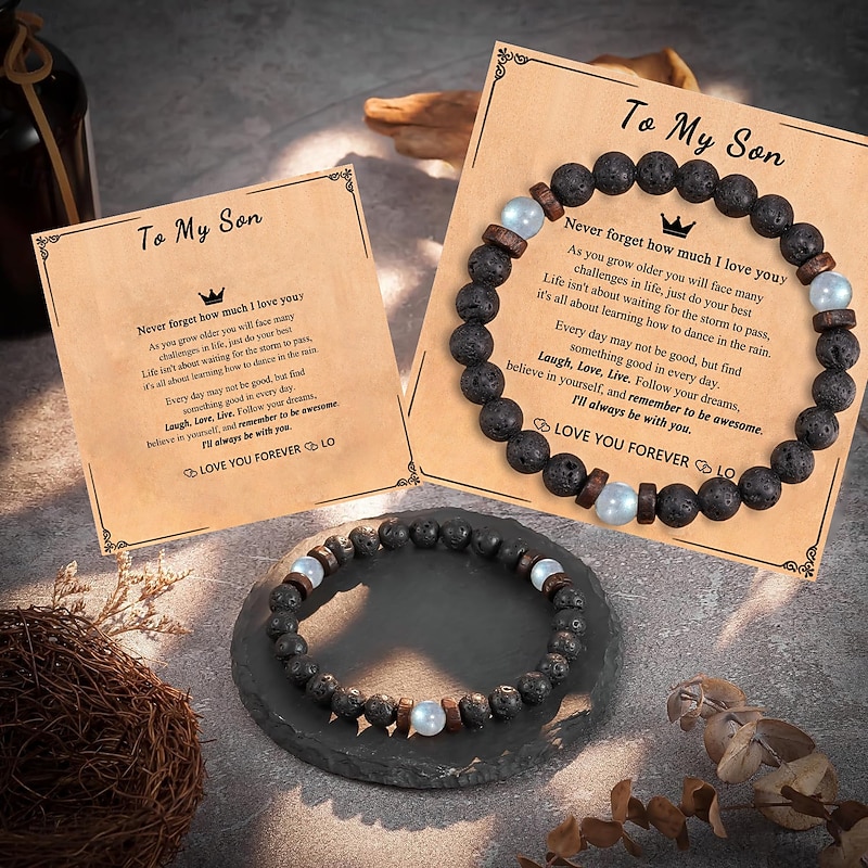 Gifts for Men, Bracelet for Men Beaded Gifts, Handmade Sobriety Gifts for Son, Natural Stone Jewelry for Birthday Valentines Day Christmas Stocking Stuffers2