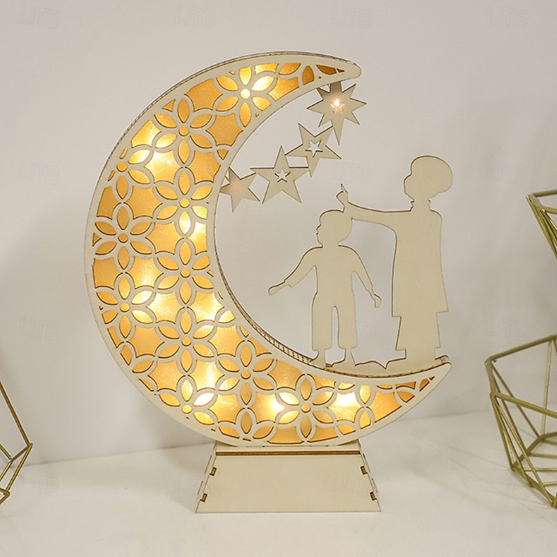 Wooden LED Moon Light – Eid Festival Decoration, Muslim Atmosphere Lamp for Bedroom Home Decoration3