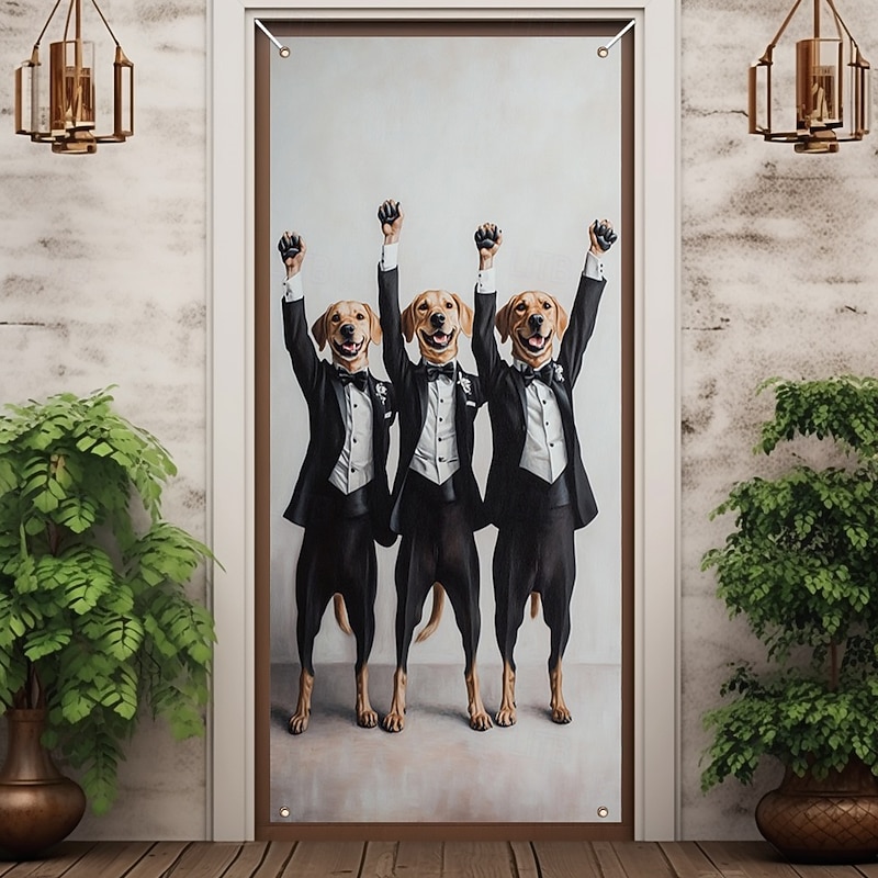 Funny Animal Door Decorations Door Covers Dogs Door Tapestry Door Curtain Decoration Backdrop Indoor/Outdoor Door Banner for Front Door Farmhouse