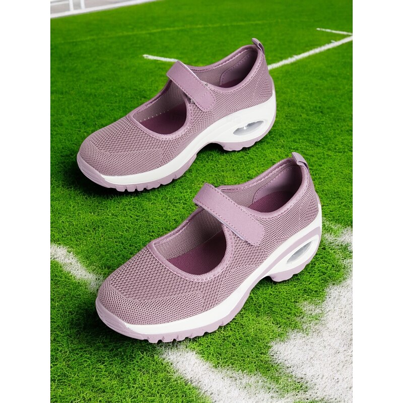 Flyknit Mesh Slip-On Sneakers for Women – Comfortable Velcro Strap Sport Shoes with Air Cushion Sole for Walking and Everyday Wear3