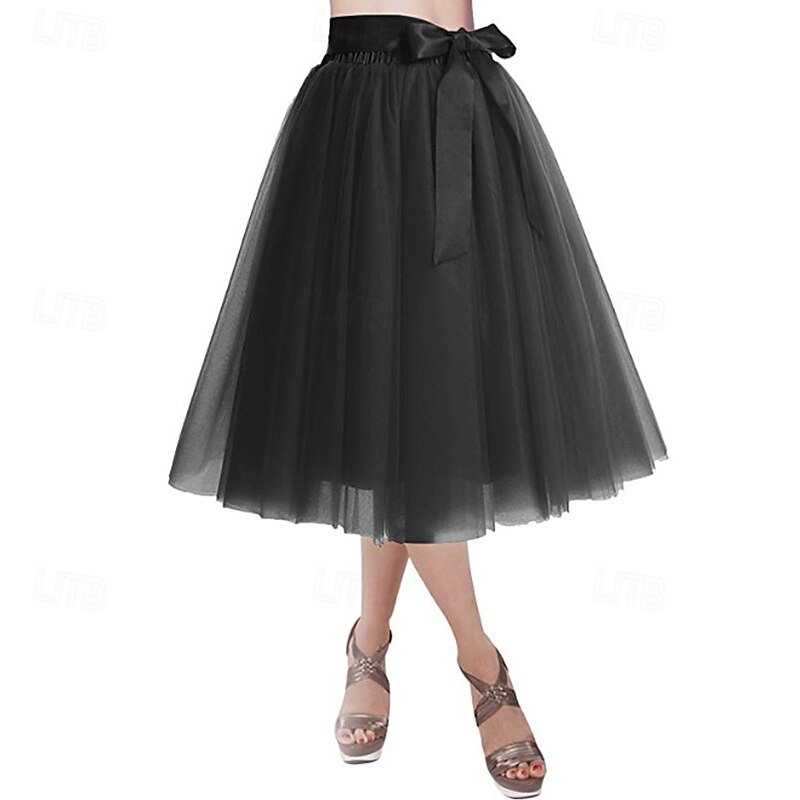1950s Princess Rockabilly Knee Length Petticoat Hoop Skirt Tutu Under Skirt Solid Color Fancy Dress Women's Carnival Masquerade Party Evening Wear Cocktail Party Tea Party Adults' Skirt