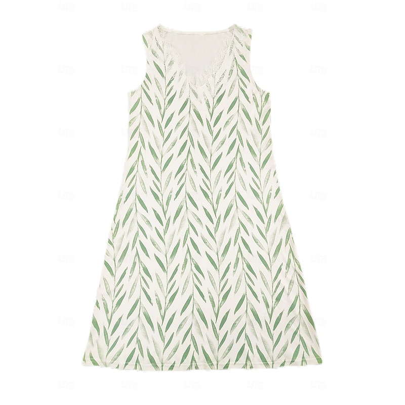 Women's EU / US Size Mini Dress Casual Dress Beach Dress Elegant Dress Elegant Bohemia Vacation Sleeveless Vacation Casual Beach Form Fit Solid Color Leaf Sleeveless V Neck White Light Green Green2