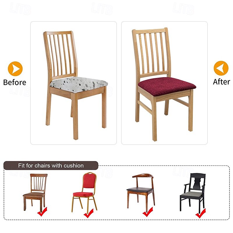 Elastic Jacquard Chair Seat Covers for Dining Room High Back Dining Dair Removable Washable Chair Cover Protector Slipcovers3