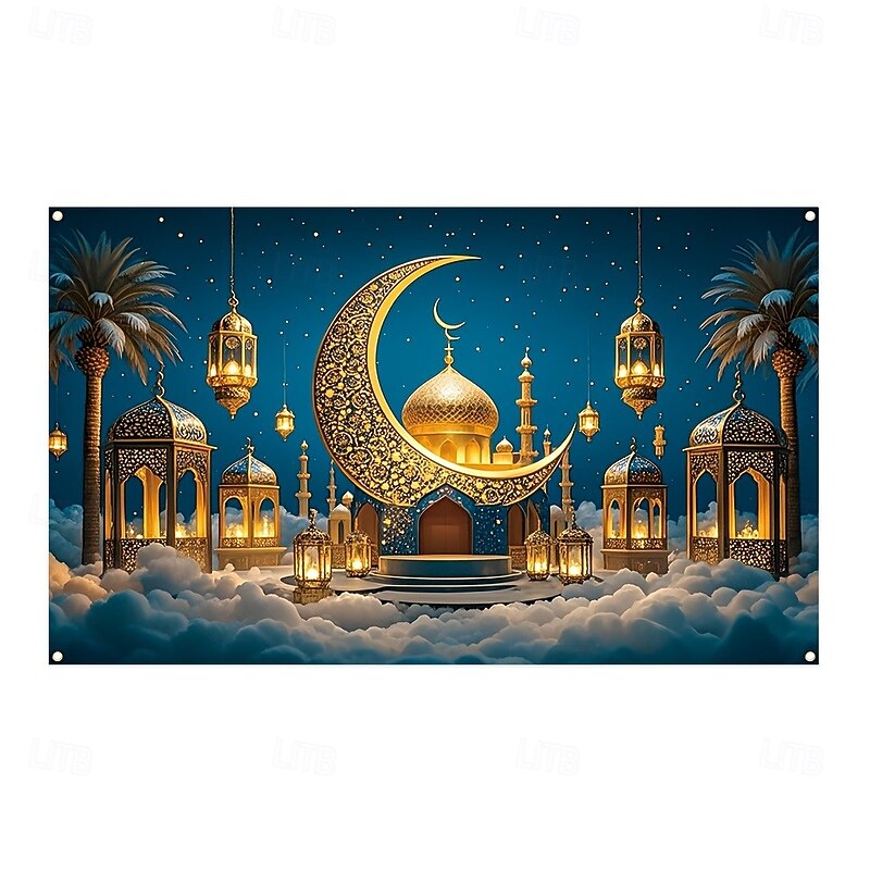 Ramadan Kareem Mubarak Hanging Tapestry Wall Art Large Tapestry Mural Decor Photograph Backdrop Blanket Curtain Home Bedroom Living Room Decoration2