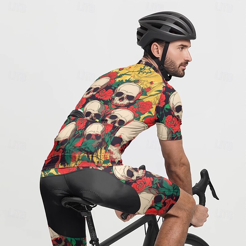 Men's Cycling Jersey Skull Short Sleeve Bike Tee Tshirt Jersey with 3 Rear Pockets Mountain Bike MTB Quick Dry Anatomic Design Wicking Breathable Sports Black Yellow Army Green Clothing Apparel3