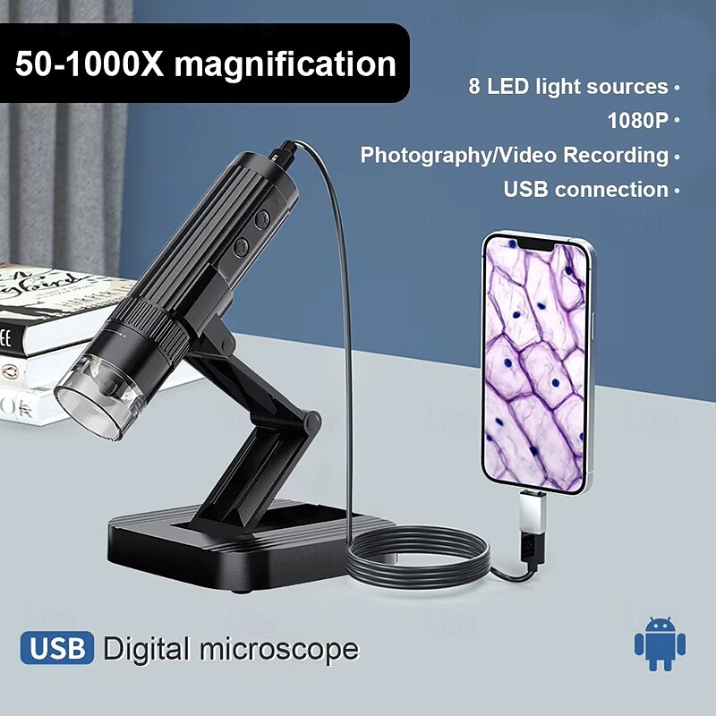 1000X Digital Microscope Camera 2in1 USB WIFI Portable Electronic Microscope 8 LED Magnifier for Skin Testing Cell Phone Repair2