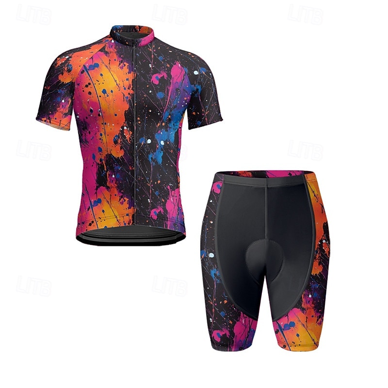 Men's Cycling Jersey with Shorts Graffiti Short Sleeve Bike Clothing Suit with 3 Rear Pockets Mountain Bike MTB Road Bike Cycling Front Zipper Sweat wicking Comfortable Breathable Sports Yellow Red