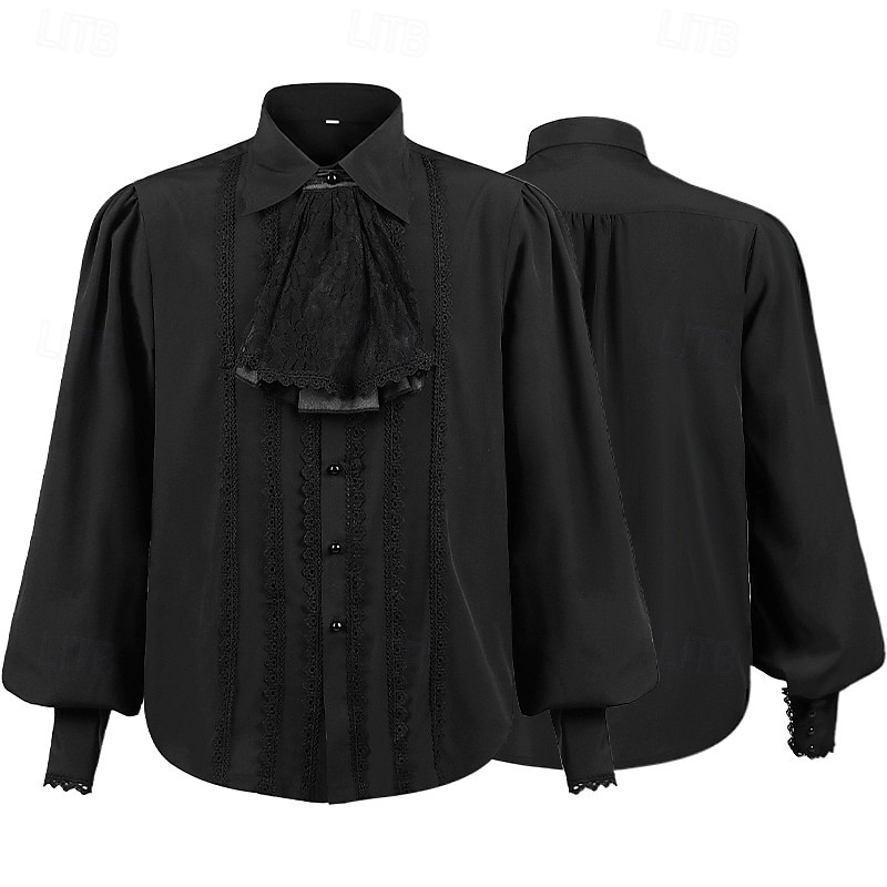 Punk & Gothic Medieval Renaissance Blouse / Shirt Prince Vampire Flounced Solid Color Fancy Dress Men's Celtic Pirate Masquerade Performance Stage Renaissance Fair Adults' Shirt Blouse