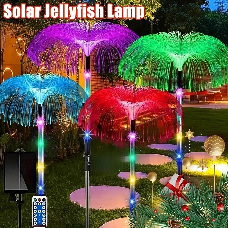 4 Pcs Outdoor Solar Powered Pole Jellyfish Light String Colorful Light Courtyard Garden Path Lawn Wedding Valentine's Day Festival Atmosphere Decorative Light String