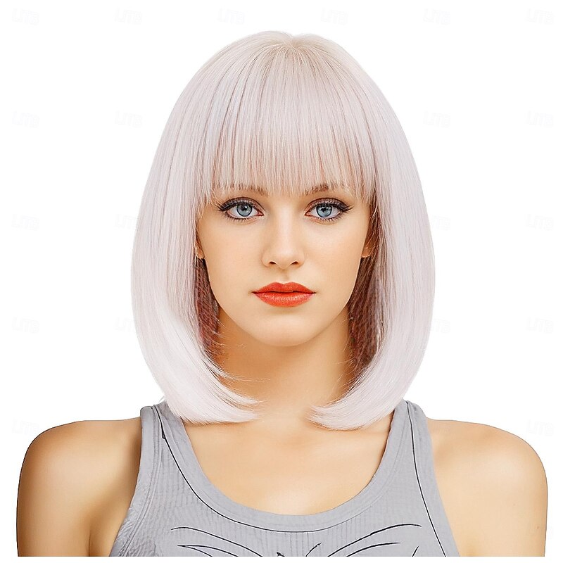 Short  Bob Wig with Bangs Hair Synthetic Heat Resistant Wigs for Women3