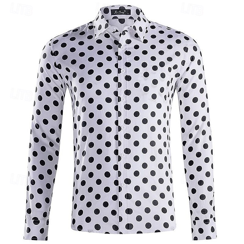 Men's Shirt Summer Shirt Casual Shirt Beach Shirt Button Up Shirt Black White Pink Red Long Sleeve Polka Dot Lapel Vacation Holiday Button-Down Clothing Apparel Polyester Fashion Casual Comfortable2